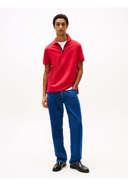 Polo Rojo De Corte Regular Con Cremallera Tommy Hilfiger