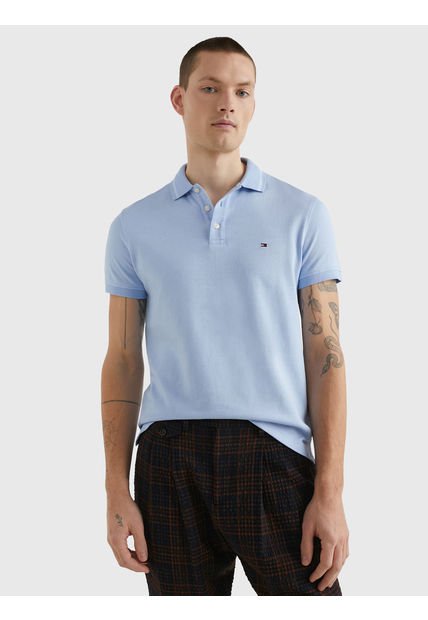 Polo Ribeteado Con Corte Slim Hombre Celeste Tommy Hilfiger
