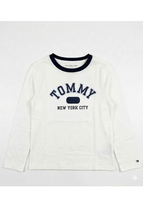 Camiseta Blanca Para Niño Manga Larga Con Logo Tommy Hilfiger