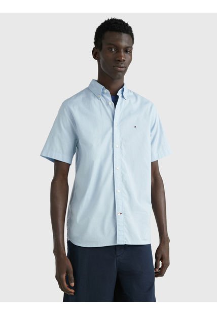 Camisa De Manga Corta Th Flex Hombre Celeste Tommy Hilfiger