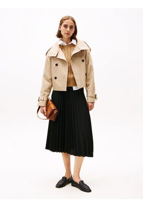 Falda Negro Midi Plisada Con Logo En Cintura Tommy Hilfiger