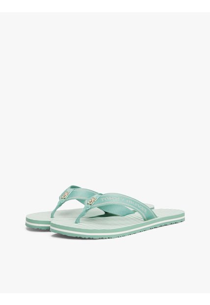Sandalias Verde De Tejido Trenzado Con Logo Y Rayas Tommy Hilfiger