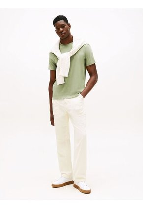 Camiseta Verde De Cuello Redondo Con Logo Bordado Tommy Hilfiger