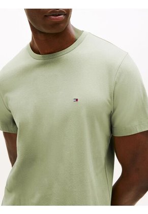Camiseta Verde De Cuello Redondo Con Logo Bordado Tommy Hilfiger