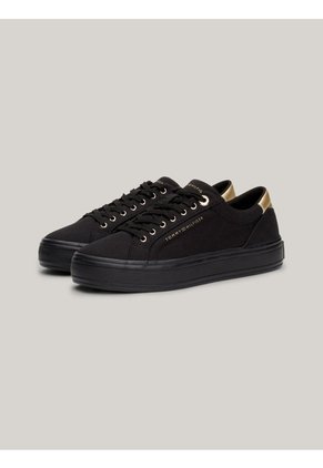 Tenis Negro De Lona Con Talón Metalizado Tommy Hilfiger