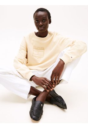 Sacos Amarillo / Saco Tejido De Cuello Redondo Con Logo Tommy Hilfiger