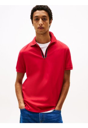 Polo Rojo De Corte Regular Con Cremallera Tommy Hilfiger