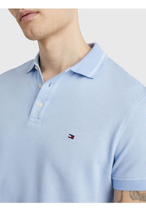 Polo Ribeteado Con Corte Slim Hombre Celeste Tommy Hilfiger