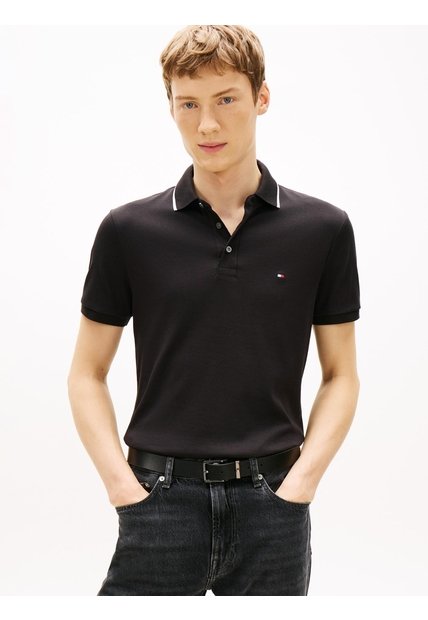 Polo Negro Slim Con Acabado Tipped Tommy Hilfiger