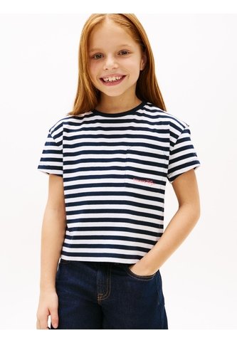 Camiseta Azul Para Niña Essential Holgada De Rayas Con Logo Tommy Hilfiger Tommy Hilfiger