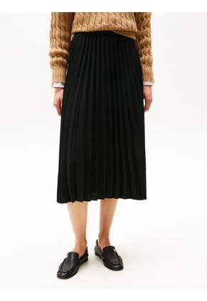 Falda Negro Midi Plisada Con Logo En Cintura Tommy Hilfiger