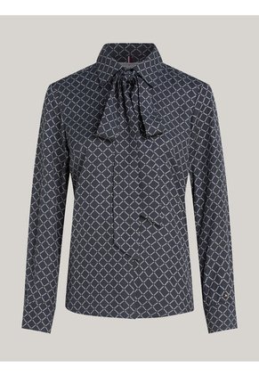 Blusa Azul De Viscosa Con Lazo En El Cuello Tommy Hilfiger