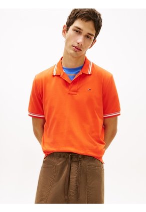 Polo Naranja De Corte Regular Ribeteado Con Logo Tommy Jeans
