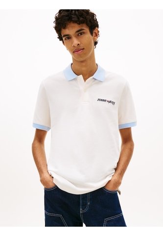 Polo Blanco De Piqué Regular Con Logo Bordado Tommy Jeans Tommy Hilfiger