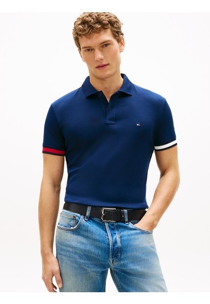 Polo Azul Slim Con Manga Corta Tommy Hilfiger