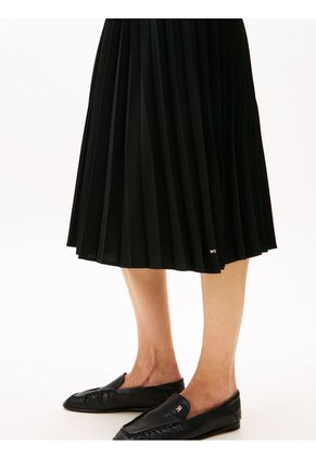 Falda Negro Midi Plisada Con Logo En Cintura Tommy Hilfiger