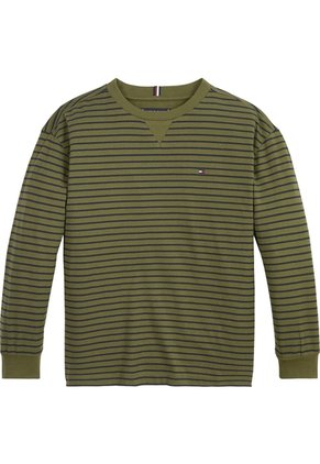 Camiseta Verde Para Niño Manga Larga Essential De Rayas Tommy Hilfiger