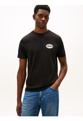 Camiseta Negra De Corte Amplio Con Gráfico Trasero Tommy Hilfiger