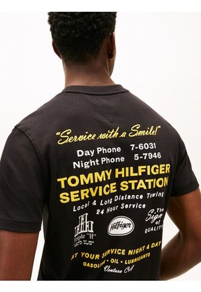 Camiseta Negra De Corte Amplio Con Gráfico Trasero Tommy Hilfiger