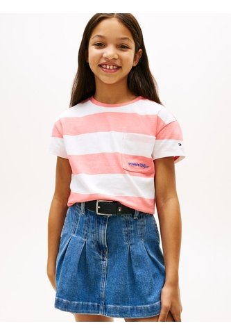 Camiseta Roja Para Niña Essential Holgada De Rayas Con Logo Tommy Hilfiger Tommy Hilfiger