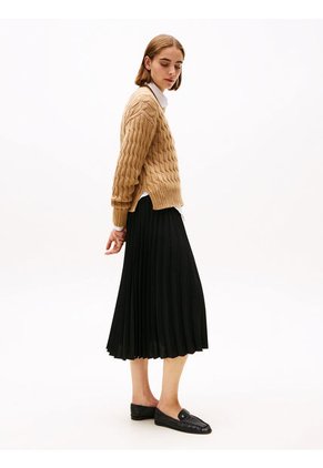 Falda Negro Midi Plisada Con Logo En Cintura Tommy Hilfiger