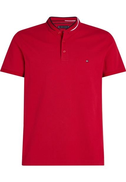 Polo Rojo De Cuello MAO De Corte Slim Tommy Hilfiger