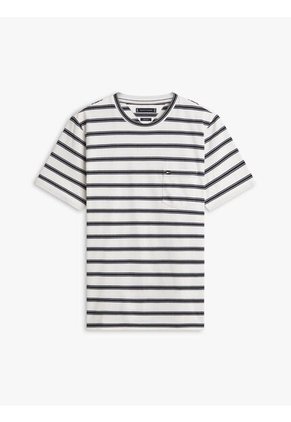 Camiseta Blanca De Rayas Con Cuello Redondo Tommy Hilfiger