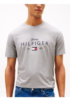 Camiseta Gris De Cuello Redondo Con Logo Gráfico Tommy Hilfiger