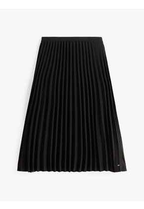 Falda Negro Midi Plisada Con Logo En Cintura Tommy Hilfiger