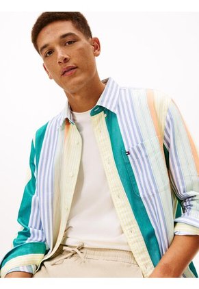 Camisa Beige Oxford De Rayas Tommy Hilfiger