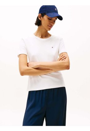 Camiseta Blanca De Cuello Redondo Con Corte Slim Tommy Hilfiger