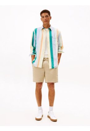 Camisa Beige Oxford De Rayas Tommy Hilfiger