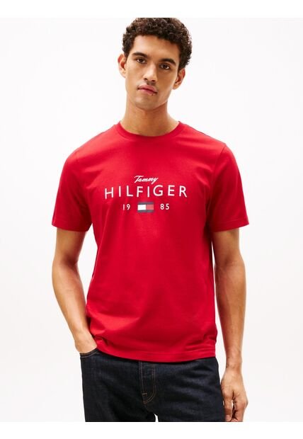 Camiseta Roja De Cuello Redondo Con Logo Gráfico Tommy Hilfiger
