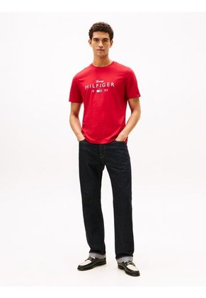 Camiseta Roja De Cuello Redondo Con Logo Gráfico Tommy Hilfiger