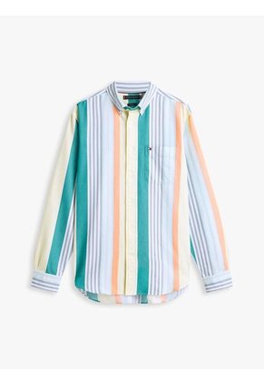 Camisa Beige Oxford De Rayas Tommy Hilfiger