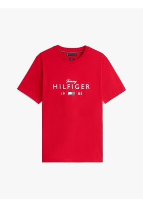 Camiseta Roja De Cuello Redondo Con Logo Gráfico Tommy Hilfiger