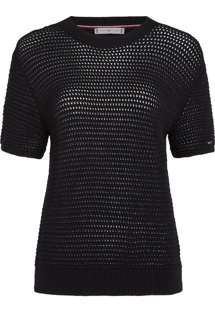 Saco Negro Tejido De Croché Con Punto Pointelle Tommy Hilfiger