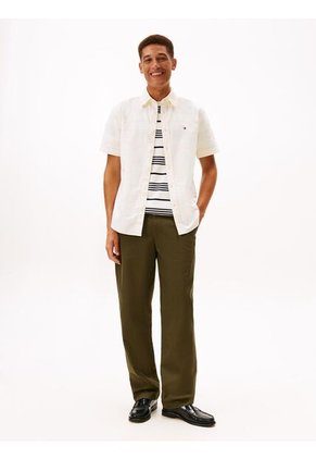 Camisa Beige Heritage Oxford Con Diseño De Rayas Tommy Hilfiger