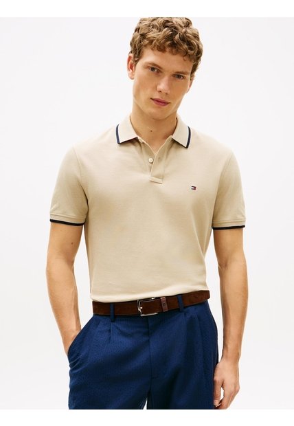 Polo Beige De Piqué Con Corte Regular Tommy Hilfiger