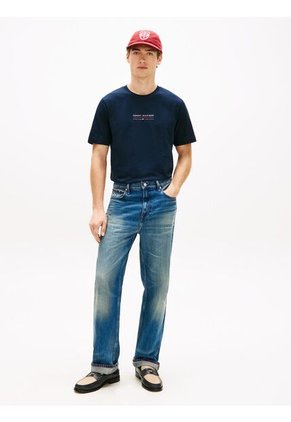 Camiseta Azul De Cuello Redondo Con Logo Tommy Hilfiger