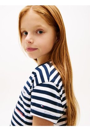 Camiseta Azul Essential Holgada De Rayas Con Logo Tommy Hilfiger