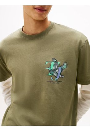 Camiseta Gris De Cuello Redondo Con Gráfico Tommy Jeans