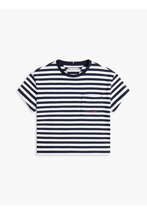 Camiseta Azul Essential Holgada De Rayas Con Logo Tommy Hilfiger