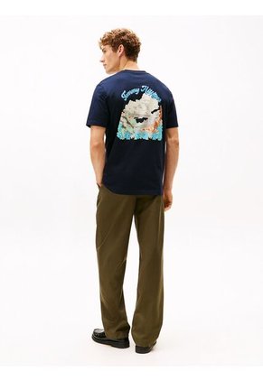 Camiseta Azul Marino De Cuello Redondo Con Logo Gráfico Tommy Hilfiger