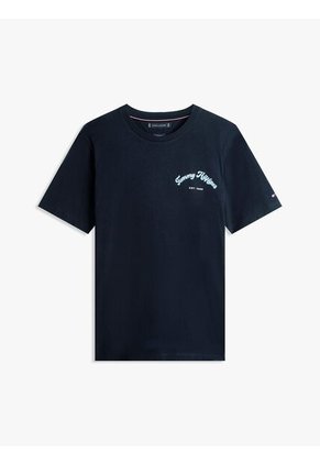 Camiseta Azul Marino De Cuello Redondo Con Logo Gráfico Tommy Hilfiger
