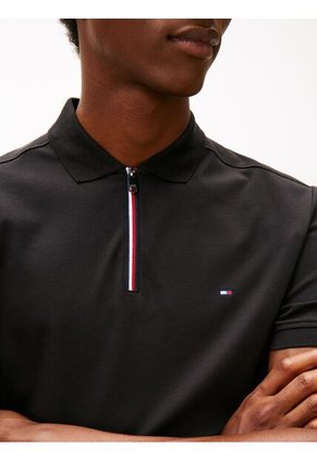 Polo Negro De Corte Regular De Cierre De Cremallera De 1/4 Tommy Hilfiger