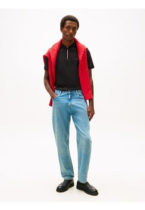 Polo Negro De Corte Regular De Cierre De Cremallera De 1/4 Tommy Hilfiger