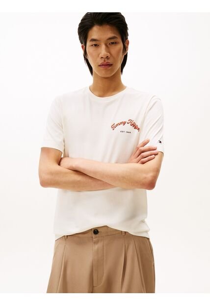 Camiseta Blanca De Cuello Redondo Con Logo Gráfico Tommy Hilfiger