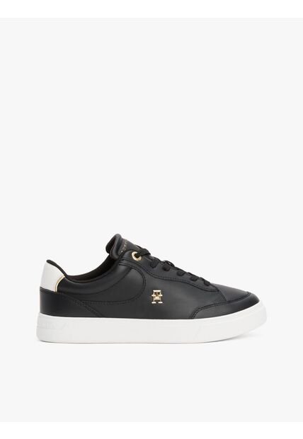 Tenis Negro En Cuero Con Monograma TH Tommy Hilfiger