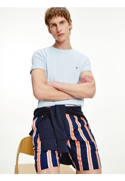 Camiseta Celeste De Cuello Redondo Y Corte Extra Slim Tommy Hilfiger